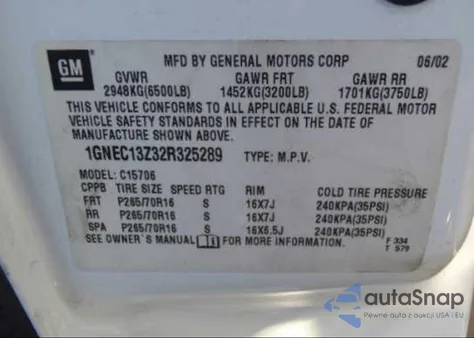 2002 Chevrolet Tahoe C1500 from USA, damaged, VIN 1GNEC13Z32R325289